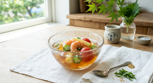 【本格レシピ】おだし茶寮で格上げ。涼やかで美しい「海老と夏野菜のジュレ寄せ」